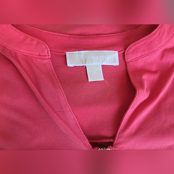 Michael Kors Coral Orange Quarter Zip Rolltab sleeve Blouse - Picture 5 of 8